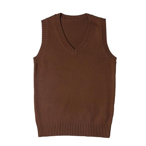ZUEVI Women's Sweater Vest Classic V Neck Uniform Pullover Knitwear Tops Sleeveless Knitted Sweaters Vests(Coffee-S) | Amazon (US)