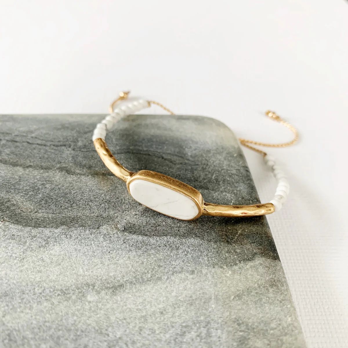 Natural Stone Slider Bracelet Collection :: Howlite Gold Marquee | Baubles & Bits