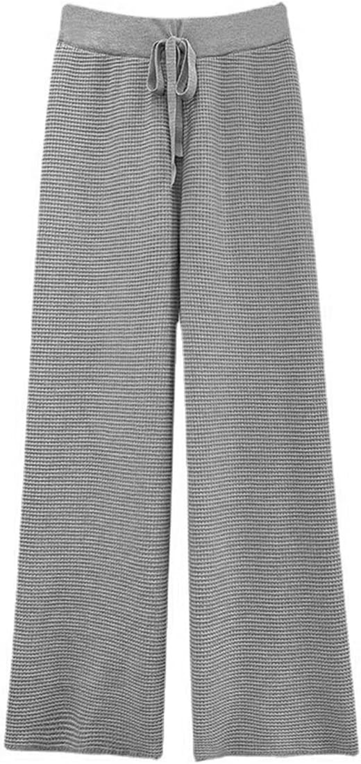 Gratoryna Womens Waffle Knit Lounge Wide Leg Pants High Elastic Waist Flowy Sweater Pants with Dr... | Amazon (CA)