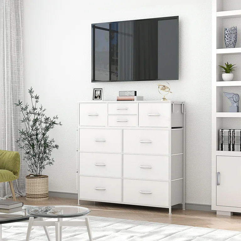 GIKPAL 10 Drawer Dresser, Chest of Drawers for Bedroom with Side Pockets and Hooks, White | Walmart (US)