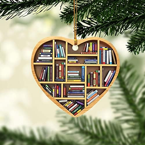 Talataca Bookshelf Heart Shape Book Lovers Nerd Bookworm Reader Writer Gift Christmas Tree Ornament  | Amazon (US)