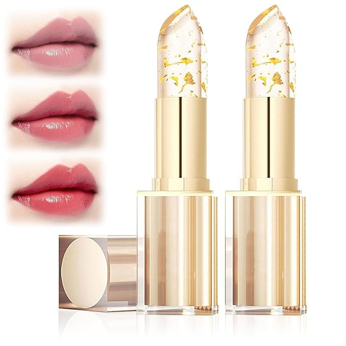 TIMLIFE 2Pcs Transferproof Color Changing Lipstick, Gold Crystal Ph Lipstick Color Changing, Clea... | Amazon (US)