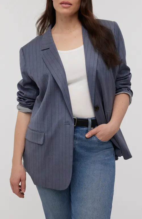 Madewell Pinstripe Single Breasted Blazer in Dark Mediterranean at Nordstrom, Size 4 | Nordstrom