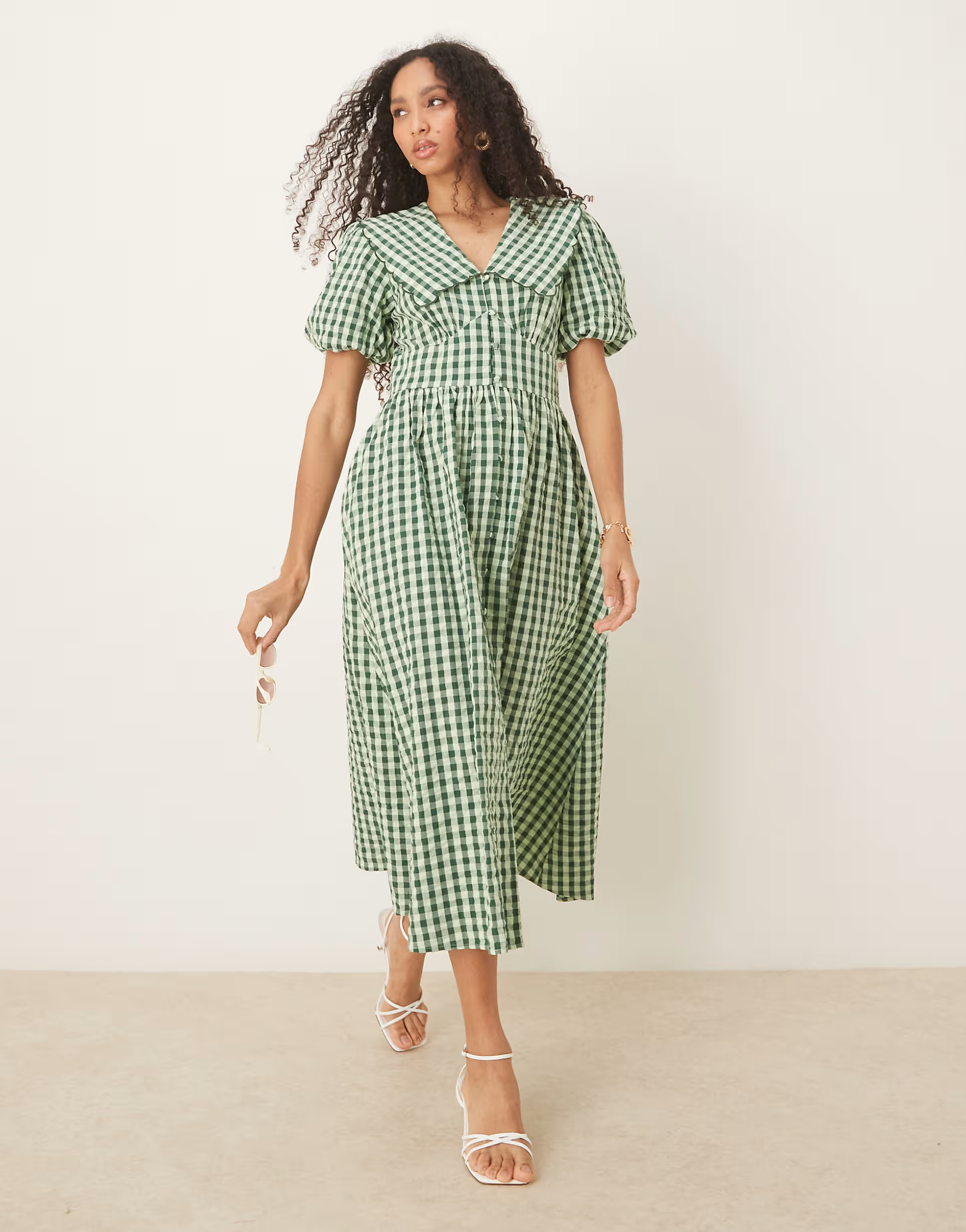 Nobody's Child Birdie midi dress in green gingham | ASOS (Global)