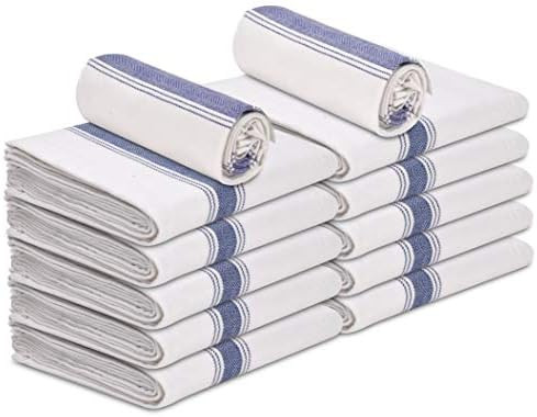 Talvania Kitchen Dish Towels - 100% Cotton White Flour Sack Tea Cloth with Blue Herringbone Strip... | Amazon (US)