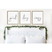 Guest Room Poster Prints Set Of 3 | Be Our Guest, Stay Awhile, Get Comfy Over The Bed Sign Wall Art  | Etsy (US)