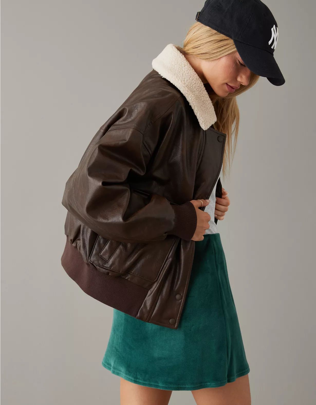 AE Oversized Leather Aviator Jacket | American Eagle Outfitters (US & CA)
