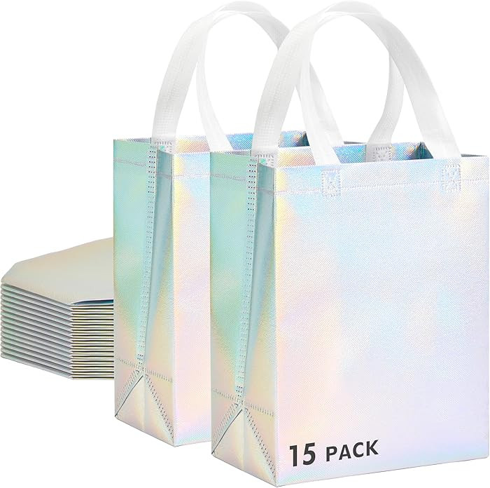 RACETOP 15 Pcs Iridescent Glossy Gift Bags Medium Size, 8x4x10 Inch Holographic Reusable Gift Bag... | Amazon (US)