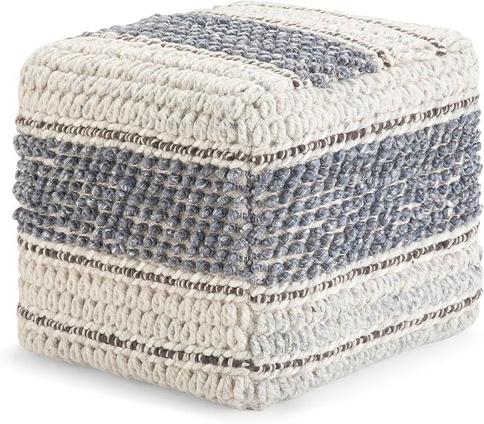 SIMPLIHOME Grady Square Pouf, Footstool, Upholstered in Blue, Natural Handloom Woven Wool and Cot... | Amazon (US)