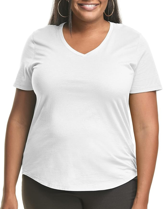 Just My Size Women's Plus-Size Short Sleeve V-Neck Tee | Amazon (US)