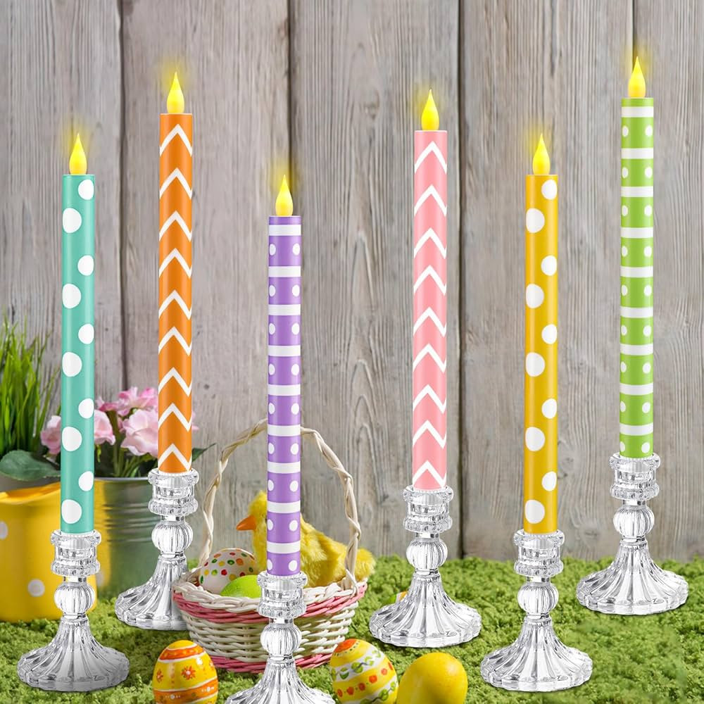 Honoson 6 Pcs Easter Flameless Taper Candles 10.6 Inch Colorful Candles Battery Operated LED Cand... | Amazon (US)