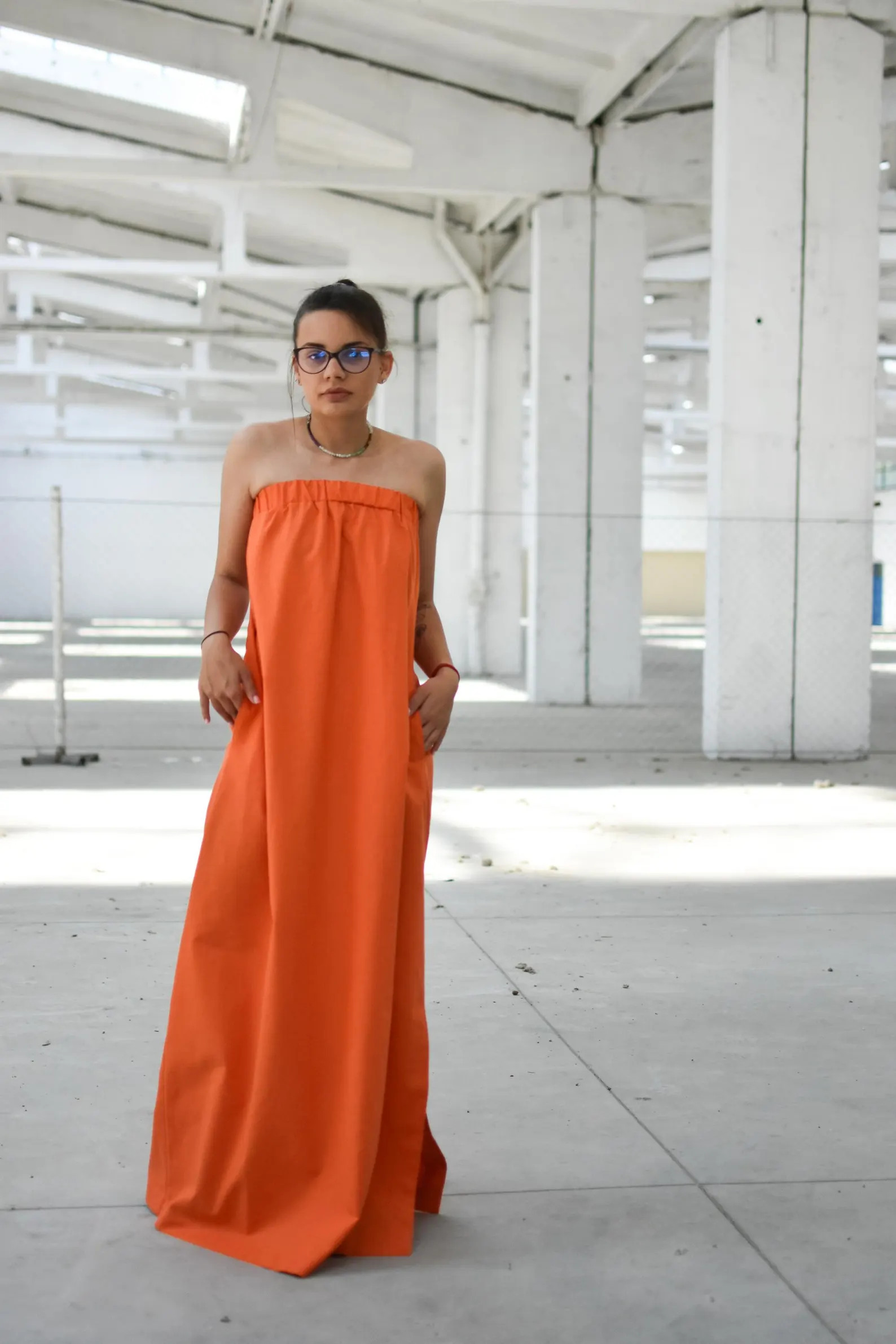 Orange Linen Strapless Dress, Bandeau Maxi Dress, Long Sun Dress, Beach Dress, Tube Dress Women, ... | Etsy (US)