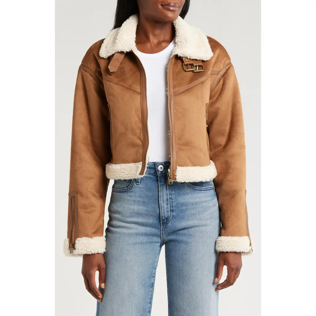 Thread & Supply Faux Shearling Crop Jacket in Camel Cream at Nordstrom, Size X-Large | Nordstrom
