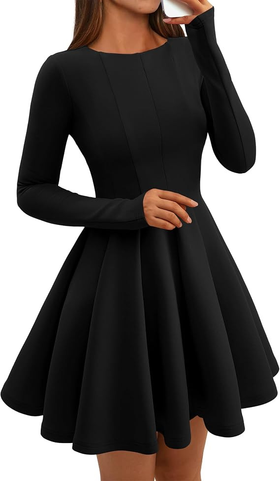 BTFBM Summer Dresses for Women 2026 Long Sleeve High Waist Pleated Flowy A Line Party Wedding Gue... | Amazon (US)