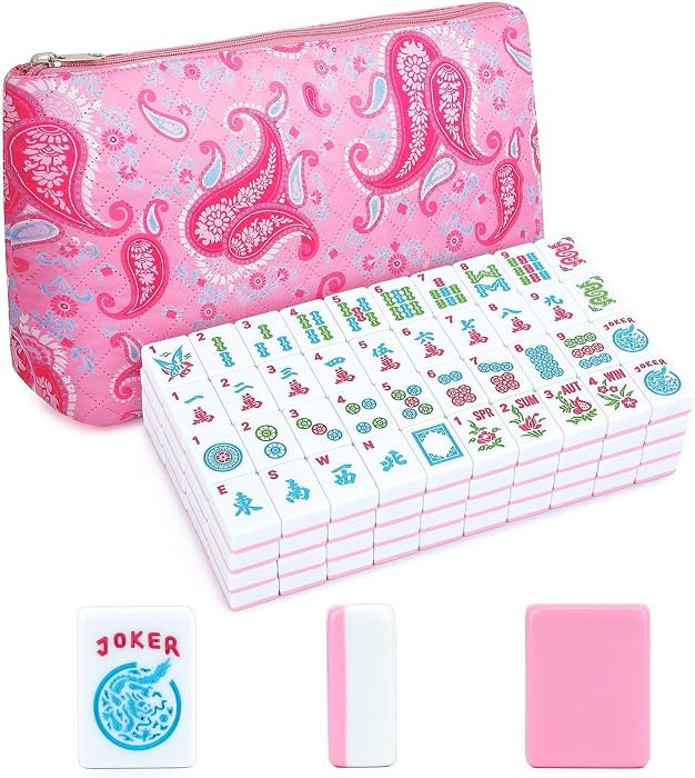 Mahjong Tiles, 166 Pieces 1.2 Inch Pink American Mahjong Tiles Only, Portable Mahjong Game with Pink Storage Bag, No Pusher & Extra Accessories | Amazon (US)