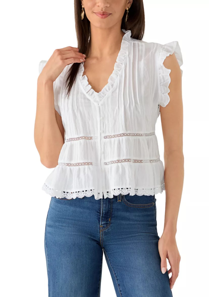Women's V-Neck Flutter Sleeve Ruffle Hem Top | Belk