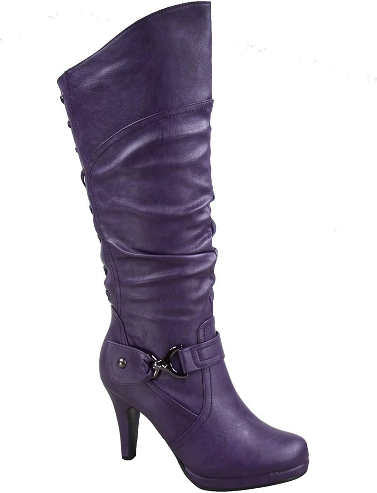 TOP Moda Womens Page-65 Knee High Round Toe Lace-Up Slouched High Heel Boots | Amazon (US)