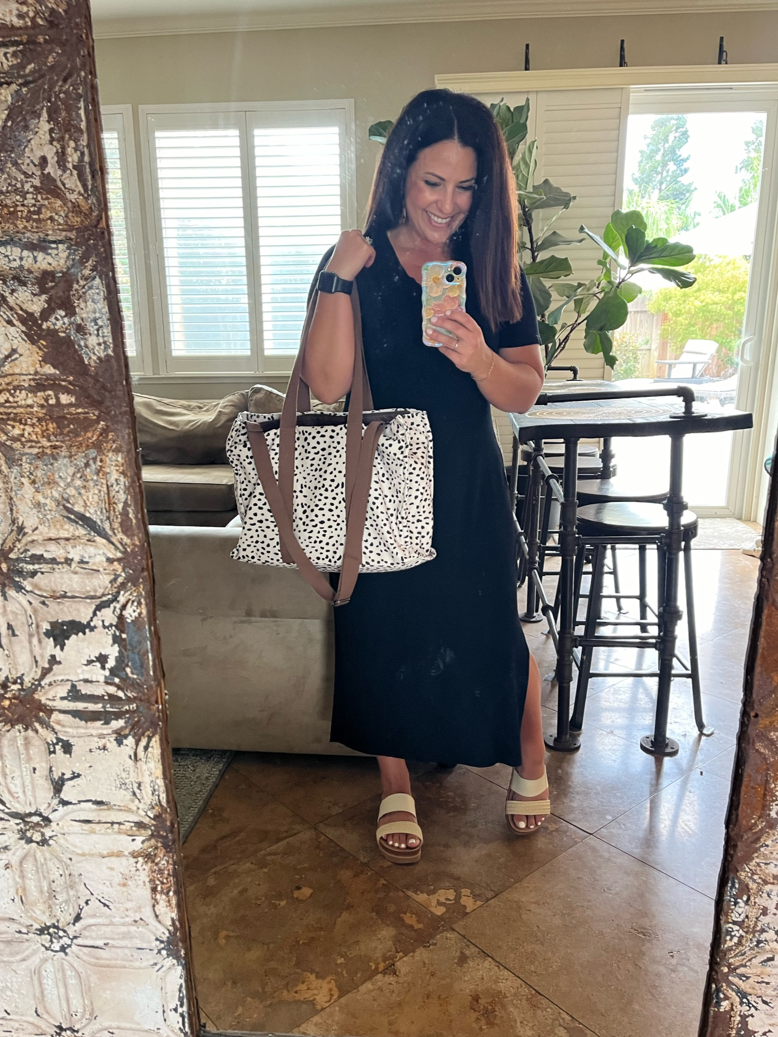 On this week’s to do list: clean my mirror! 🤣 

I bought this dress in April and absolutely love it, I liked it so much I got it in blue! It is tts. My memory foam sandals are so comfy and come in a bunch of colors. If you are a half size in shoes, size up for these, they only come in whole sizes. 

Teacher dress
Teacher outfit 
Petite stylee

#LTKWorkwear #LTKFindsUnder50 #LTKOver40