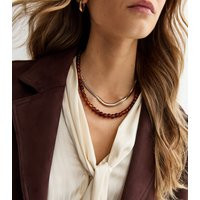 Gold Tone 2 Layer Snake Chain and Beaded Necklace New Look | New Look (UK)