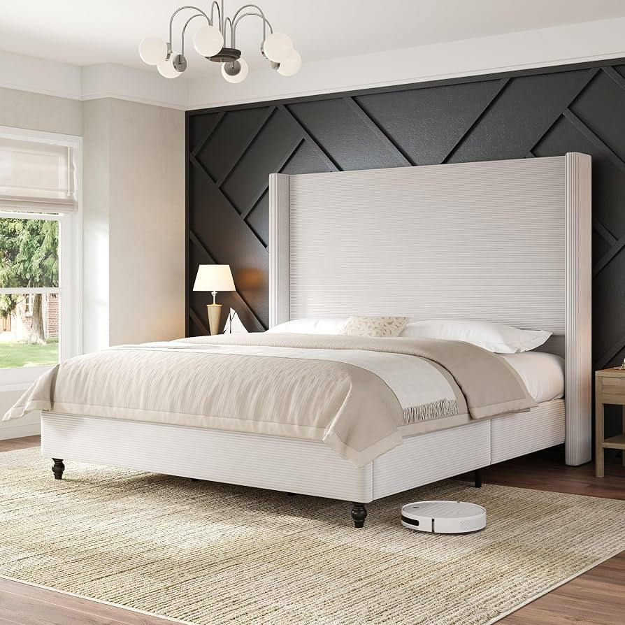 AMERLIFE Queen Bed Frame with 63" Tall Headboard, Upholstered Corduroy Bed Frame with Wingback, P... | Amazon (US)