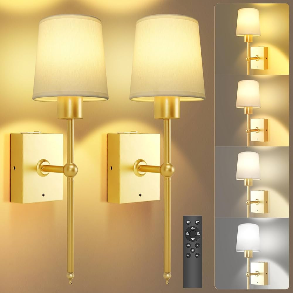 Battery Operated Wall Sconce Set of 2, Rechargeable Wall Lights with Remote, 5000mAh Wireless Wal... | Amazon (US)
