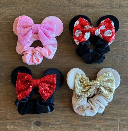Disney scrunchies 
Minnie mouse ears 
Minnie Mouse scrunchies 
Mickey Mouse ears 
Disney outfit 

#LTKfamily #LTKtravel #LTKkids