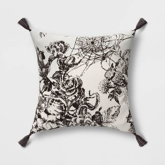 Woven Floral Square Throw Pillow Almond/Black - Threshold&#8482; | Target