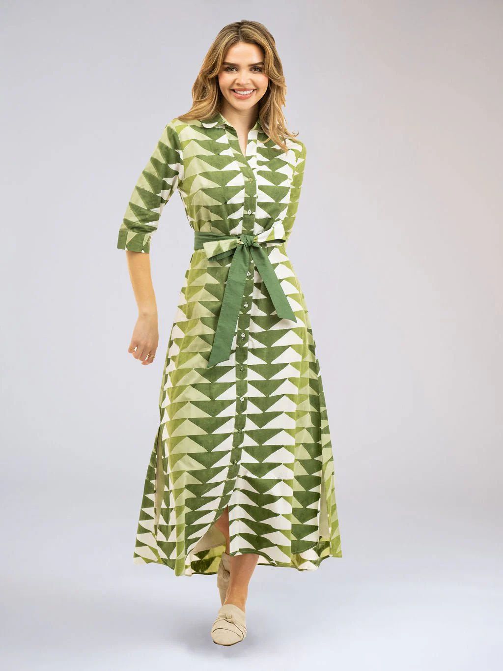 The Eloise Shirt Dress | Green Bagru Triangle | Beau & Ro