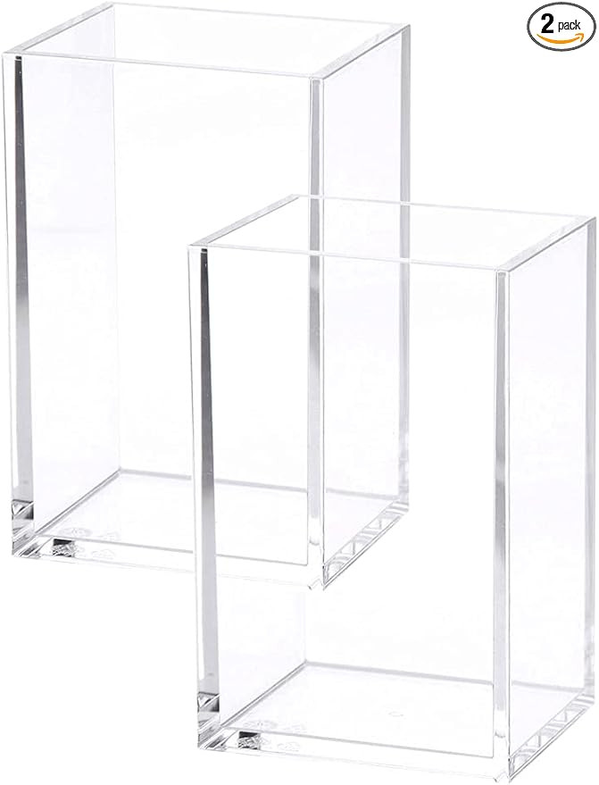2 Pack Clear Acrylic Pencil Pen Holder Cup, Makeup Brush Holder Acrylic Desk Accessories | Amazon (US)