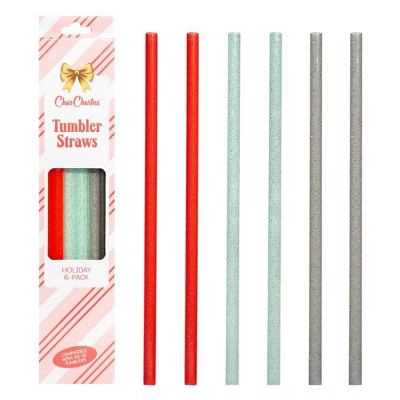 CharCharms 6pk 40oz Holiday Glitter Water Bottle Straws Red/Green/Silver | Target