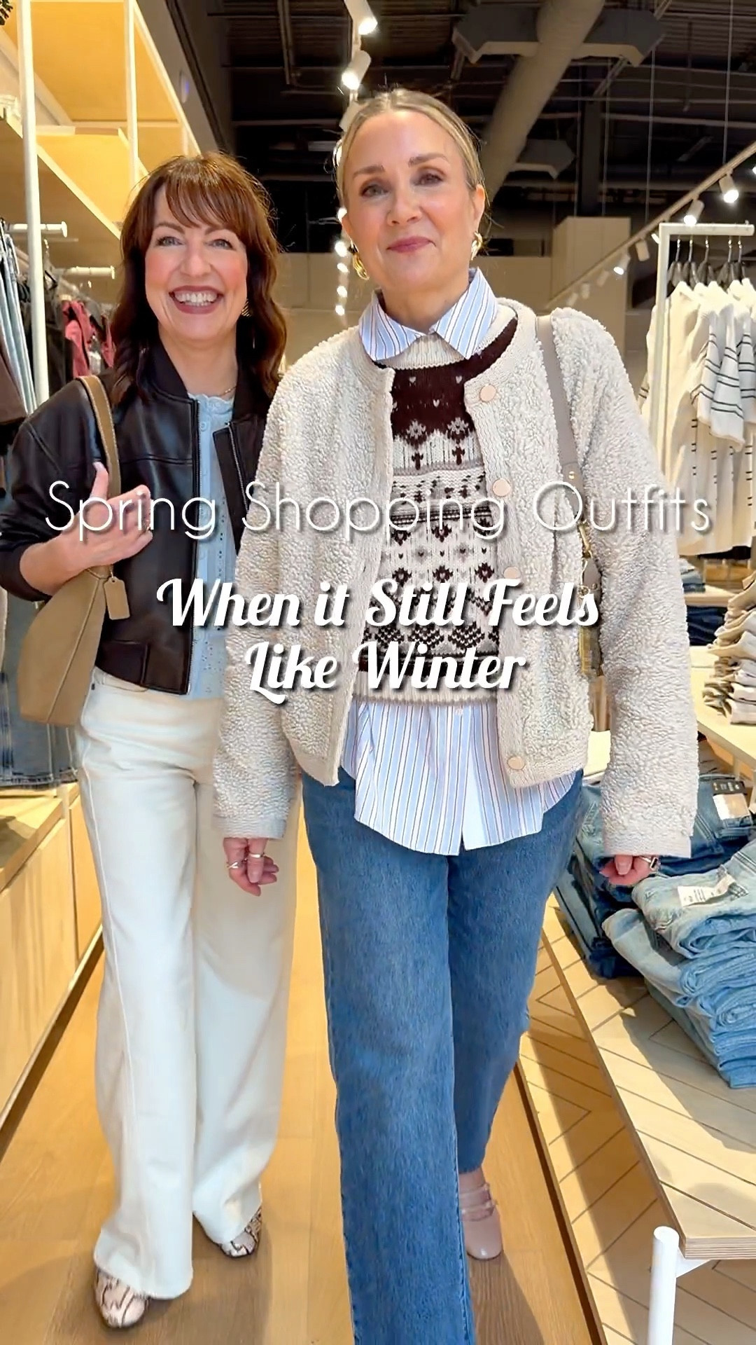 Comment SHOP for links! // What we wore on a chilly spring trip to the mall! Layers are key! Not pictured: the cozy scarf Krista had on in the car!🧣

Seattle spring can be freezing but we still want to look springy…so here’s how we do it: we add lighter colors, wear jackets that are part of our outfit, and wear closed toe spring shoes👌🏼

Comment SHOP and we’ll send a link to shop our spring transition outfits to your DM! We’re both 5’6” and wear small in tops & jackets and 26/27 in jeans. 

Follow LASTSEENWEARING on the LTK app to find everything we share!

#LTKootd #LTKOver40 #LTKdayinmylife