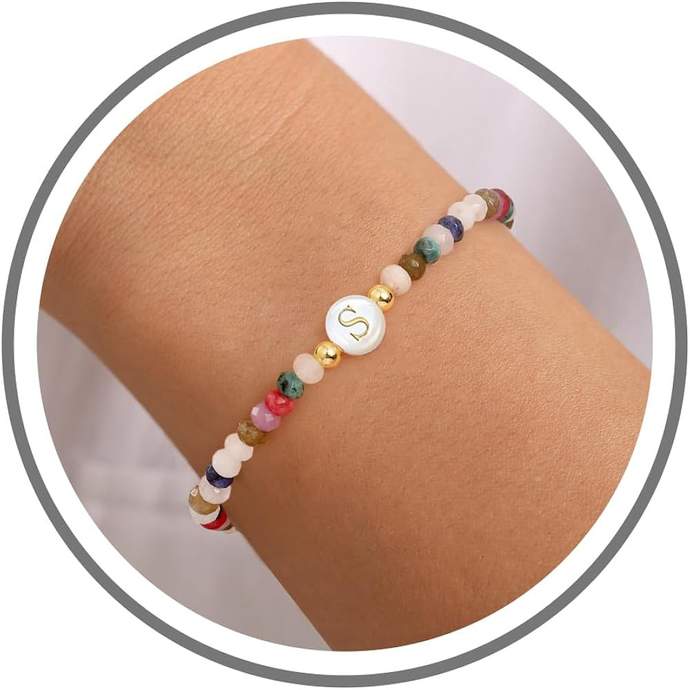 Bracelets for Teen Girls Initial Bracelet Colorful Beaded Boho Stretch Bracelets for Women Gold L... | Amazon (US)
