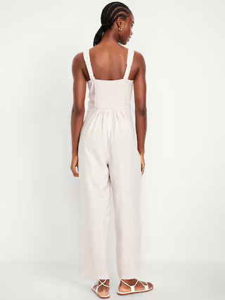 Button-Front Linen-Blend Cami Jumpsuit | Old Navy (US)