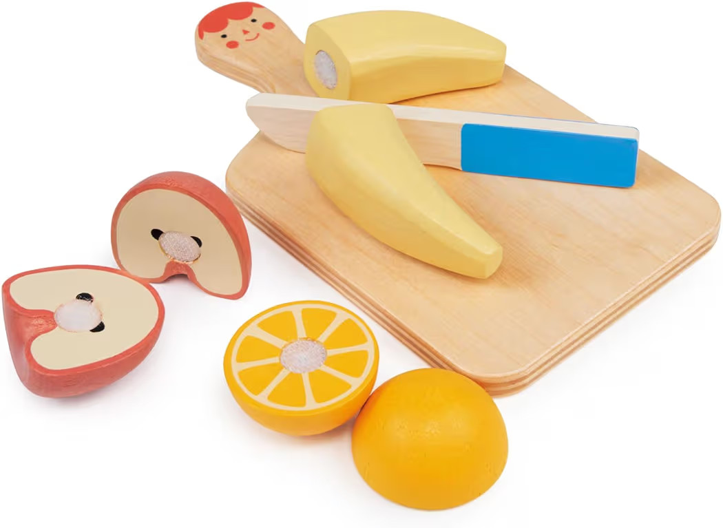 Mentari Toys - Smiley Fruit Chopping Board - 8pc Wood Chopping Board with Play Knife and Choppabl... | Amazon (US)
