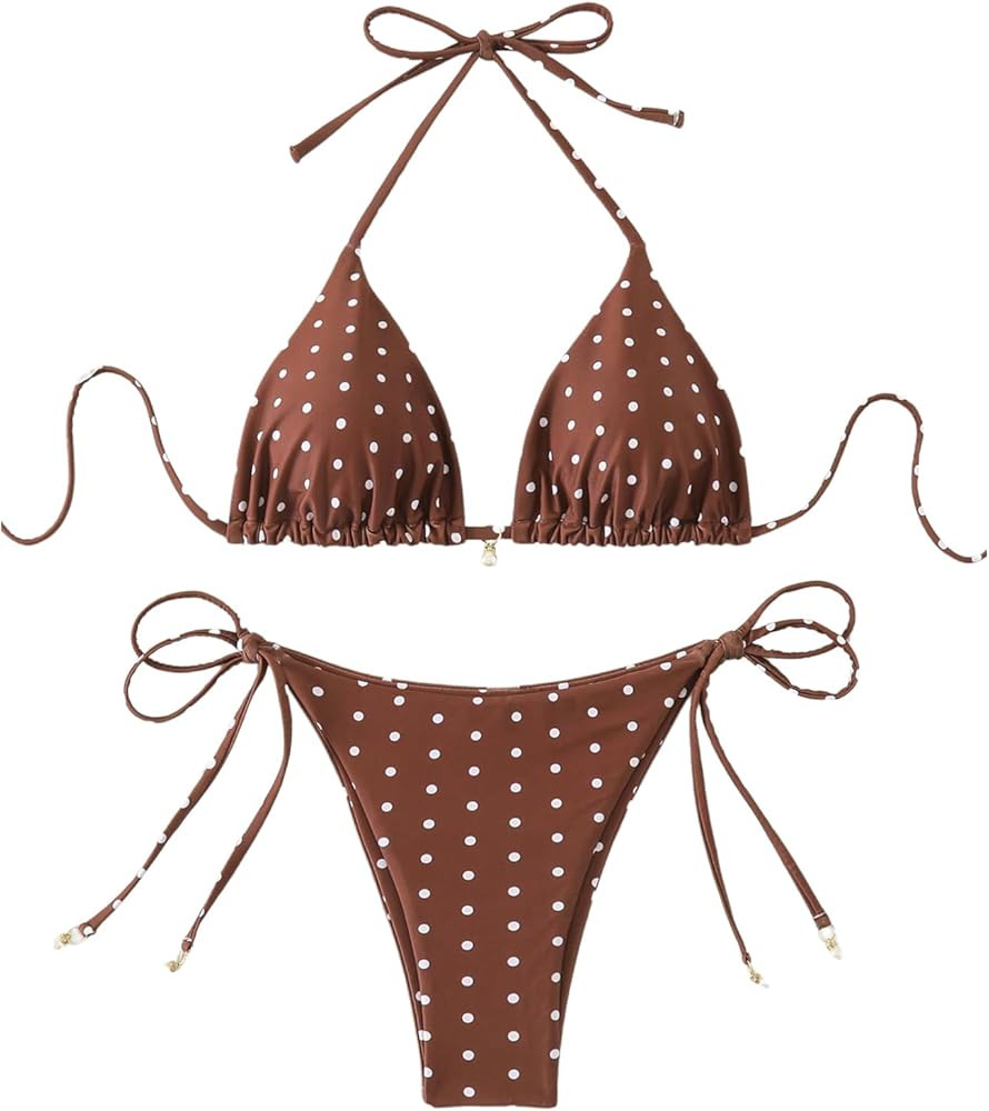 SOLY HUX Women's Polka Dots Print Bathing Suit Halter Triangle Tie Side Bikini Sets Two Piece Swi... | Amazon (US)