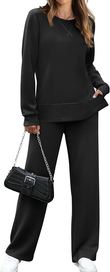 OFEEFAN Women's 2 Piece Lounge Set Travel Airport Outfits Side Slit Tracksuit Wide Leg Loungewear... | Amazon (US)