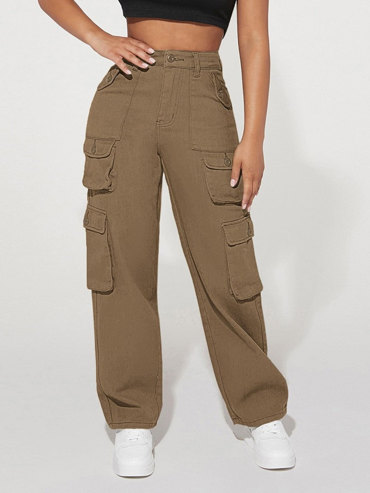 SHEIN PETITE High Waist Flap Pocket Side Cargo Jeans | SHEIN