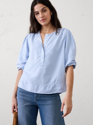 Linen-Blend Popover Top | Banana Republic Factory