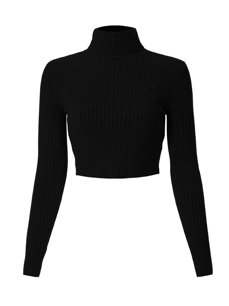 MixMatchy Women's Casual Turtleneck Long Sleeve Ribbed Sweaters Cropped Slim Fitted Knit Top | Amazon (US)