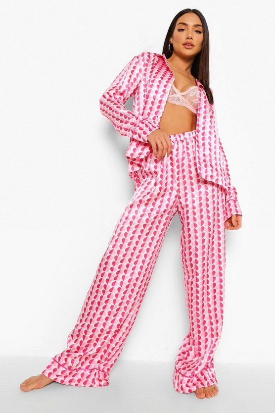 Valentines Heart Satin Pyjamas | Boohoo.com (US & CA)