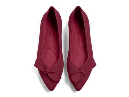 Coutgo Women's Pointed Toe Flats Comfortable Dressy Knit Bow Ballet Flats Slip On Work Casual Shoes, Burgundy, Size 9.5 | Amazon (US)