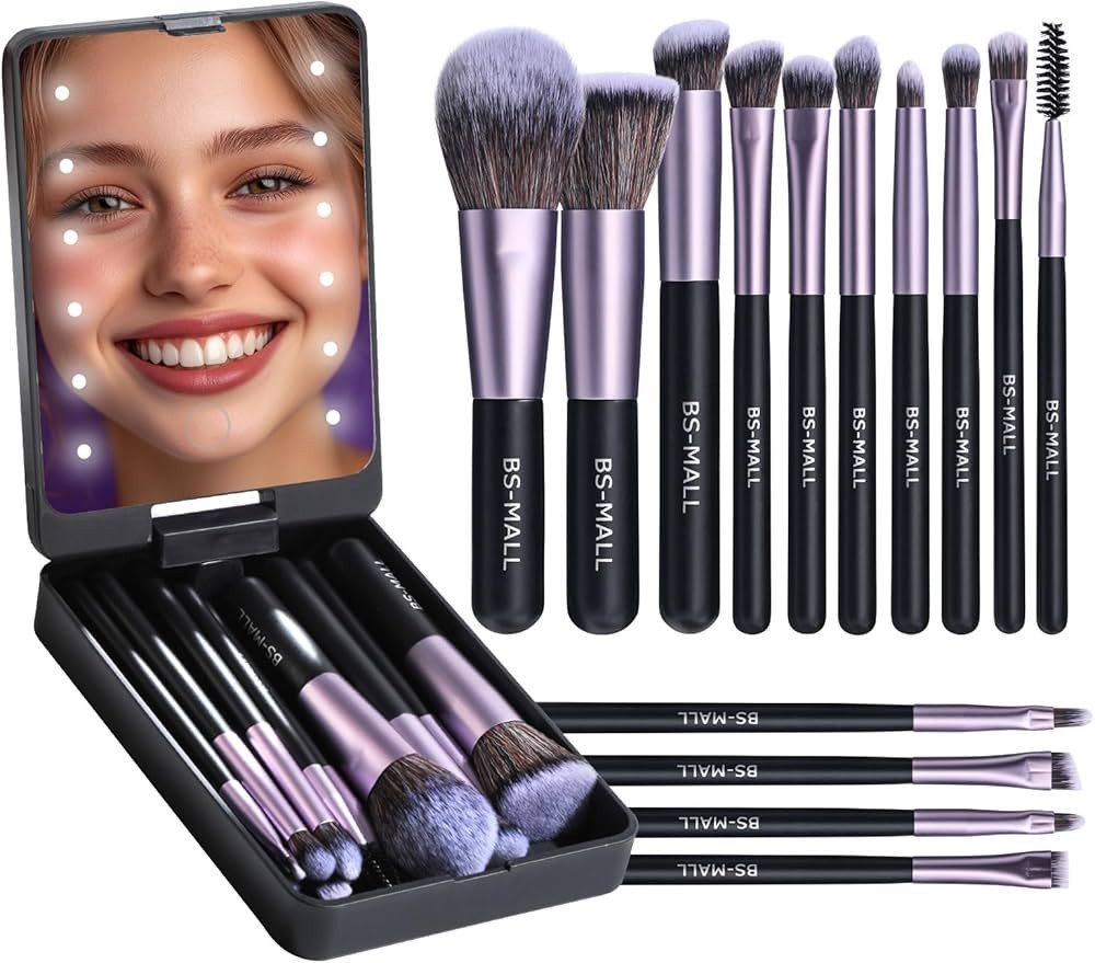 BS-MALL Travel Makeup Brush Set Foundation Powder Concealers Eye Shadows Makeup Set with LED ligh... | Amazon (US)