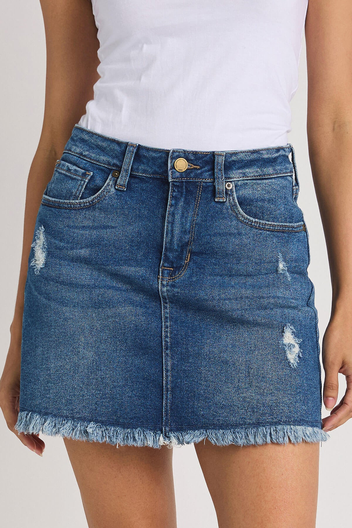 Just Black Frayed Hem Denim Mini Skirt | Social Threads