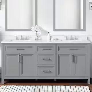 Mayfield 72 in. W x 22 in. D x 34 in. H Double Sink Bath Vanity in American Gray with White Engin... | The Home Depot