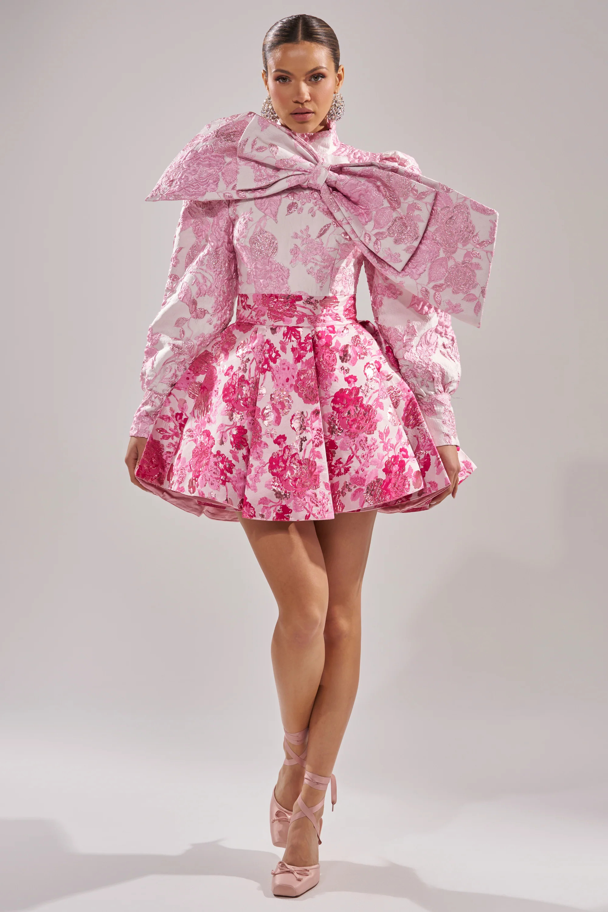 RENAISSANCE TWO-TONE BROCADE MINI DRESS IN PINK | AKIRA