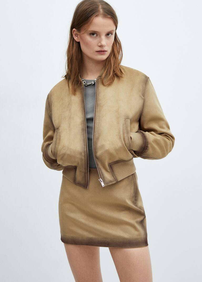 Worn-effect leather skirt -  Women | Mango USA | MANGO (US)