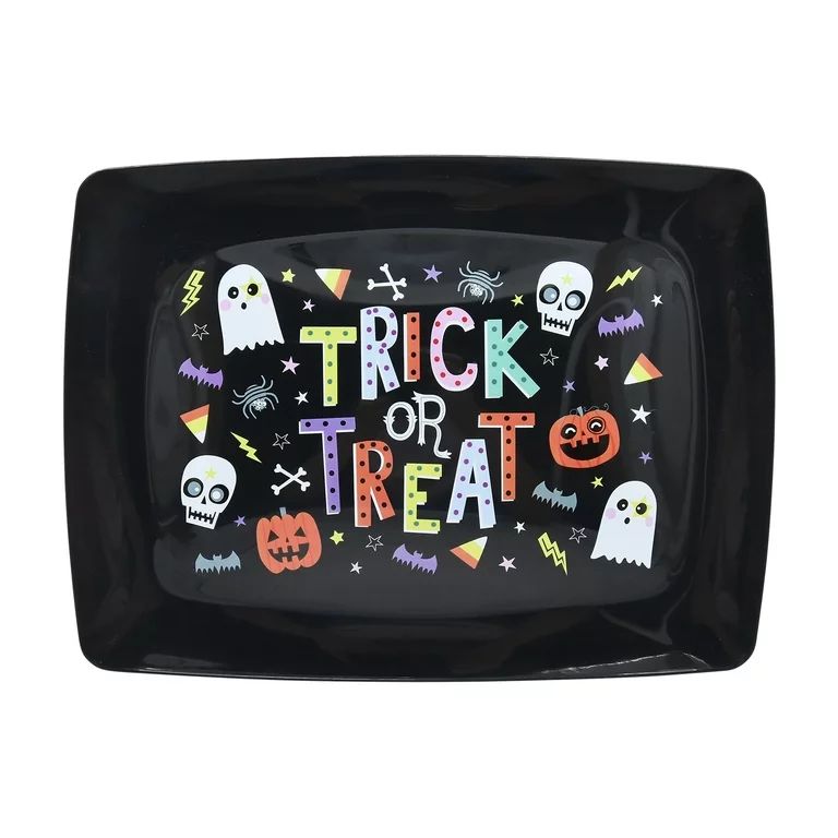 Halloween Trick or Treat Rectangular Tray, Black, Plastic, 16 in x 12 in, Partyware, by Way to Ce... | Walmart (US)