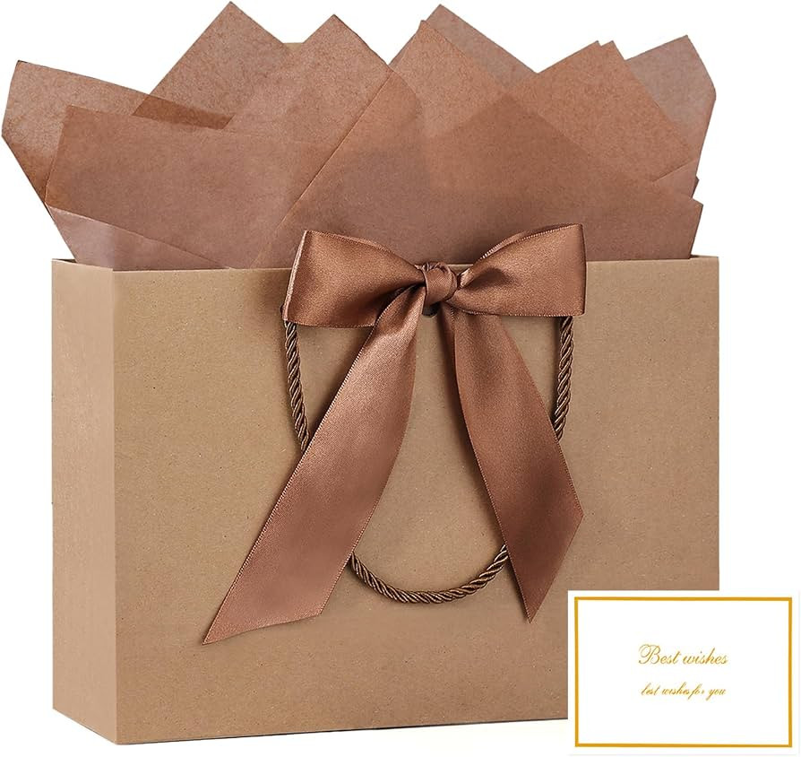 JMANNI Brown Gift Bags with Handles, 13" Medium Gift Bags with Tissue Paper | Amazon (US)