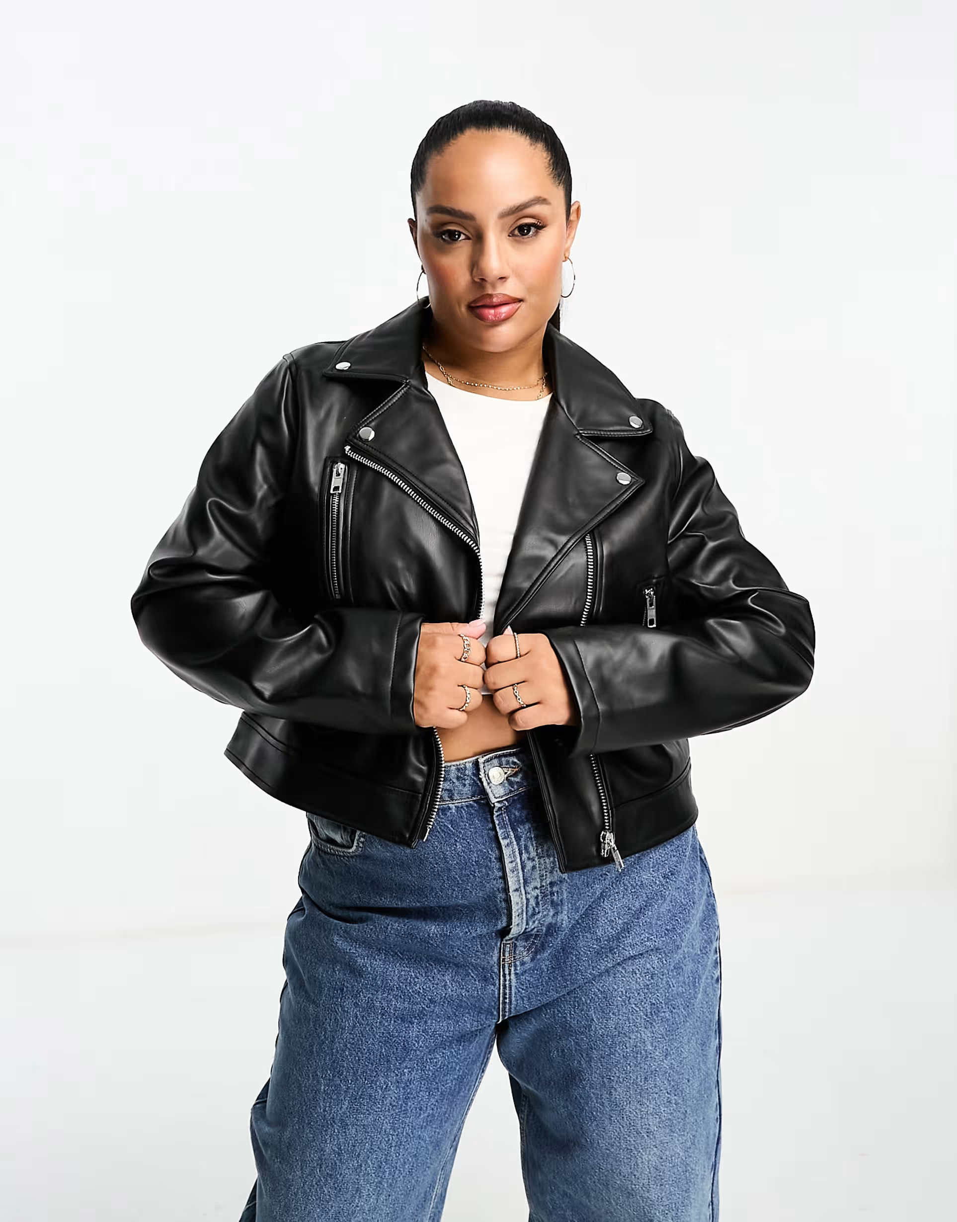 ASOS DESIGN Curve ultimate faux leather biker jacket in black | ASOS (Global)