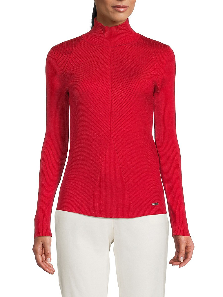 Calvin Klein Women's Diagnoal Ribbed Mockneck Sweater - Crimson - Size M | Saks Fifth Avenue OFF 5TH